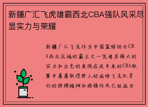 新疆广汇飞虎雄霸西北CBA强队风采尽显实力与荣耀